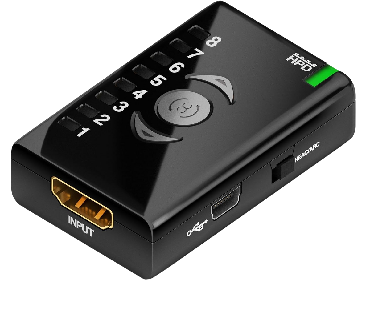 Dr HDMI input side with HDMI input, Mini-USB port and HEAC/ARC switch