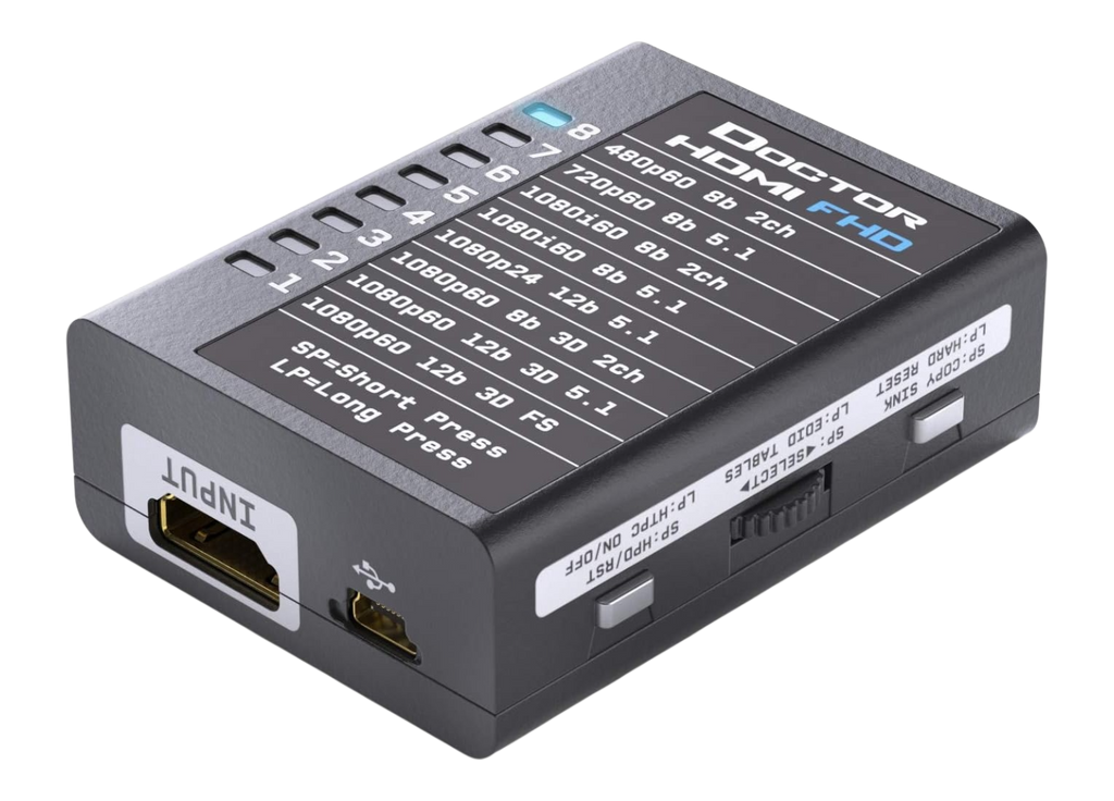 Dr HDMI 4K output side, showing the HDMI out port, the RS232 jack and the copy sink and HPD buttons