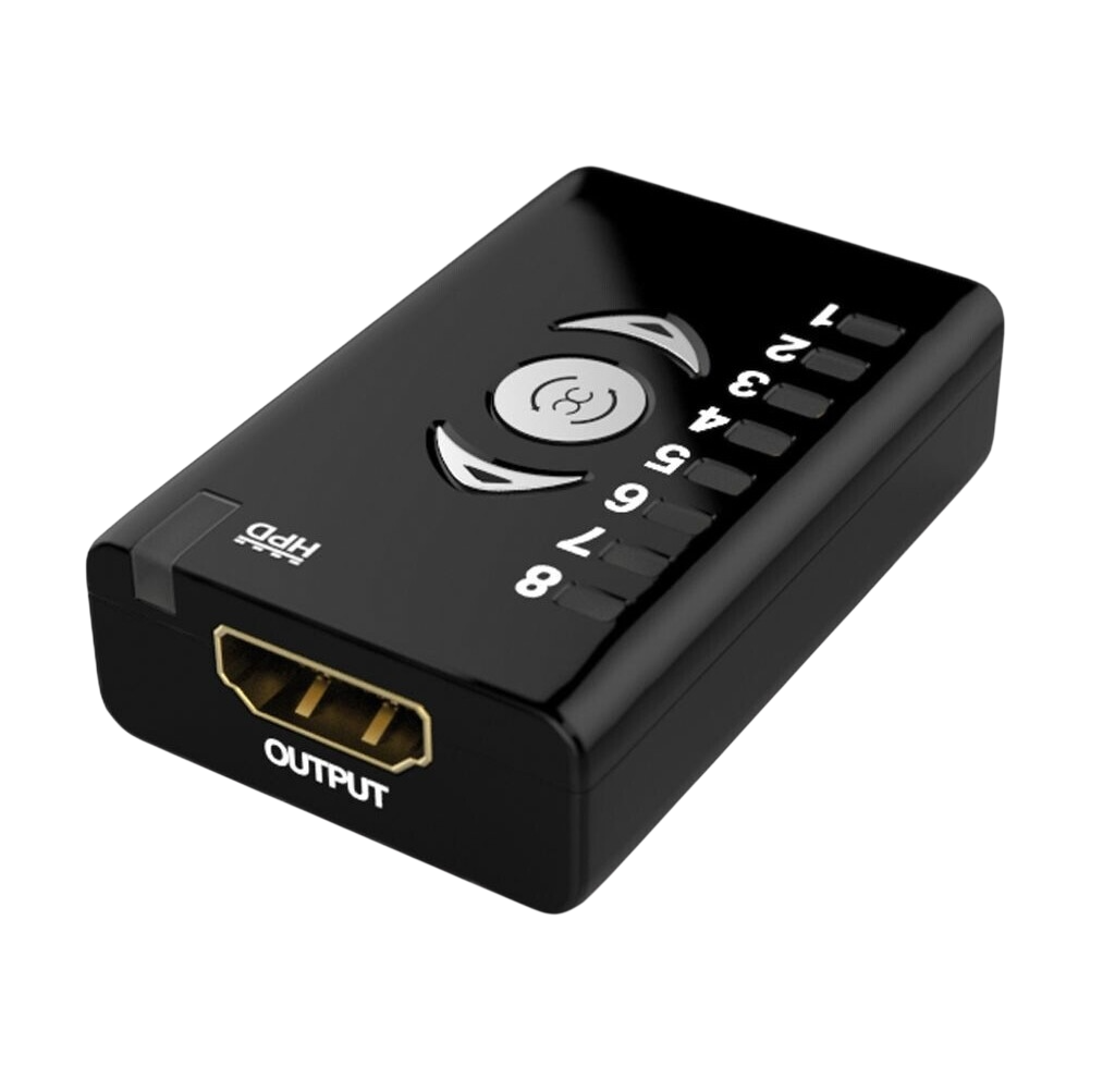Dr HDMI output side with HDMI output and bank LEDs 1 to 8